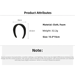 Detail view of black padded headband with measurements 15.5x15cm and 32.2g weight