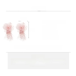 Detailed size specifications and material chart for pink lace flower feather earrings