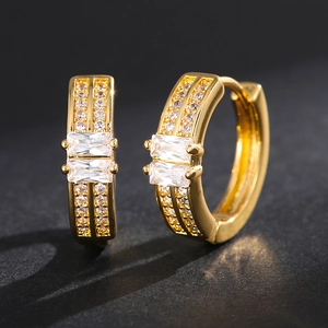 Vintage Geometric U-Shaped Gold Plated Hoop Earrings Inlaid With Zirconia Fashion Copper Jewelry For Women Wedding Daily Accessories