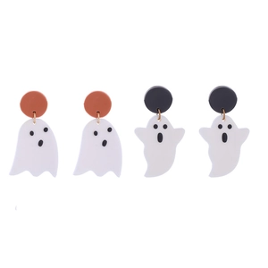 Orecchini a fantasma in acrilico per Halloween con perni arancioni e neri su bianco