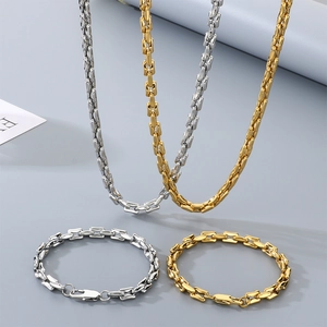 Minimalistisches 18k Gold und Silber Titanstahl Set aus Halskette und Armband