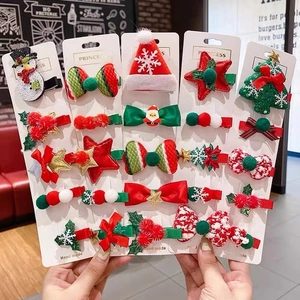 Christmas Hair Clips Fabric Alloy Snowman Santa Tree Cute Cartoon Holiday Party Decoration Accessories For Kids Girls