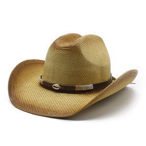 Western Cowboy Straw Hat With Shell Decor Sun Protection Breathable Beach Travel Retro Fedora Style For Men Women