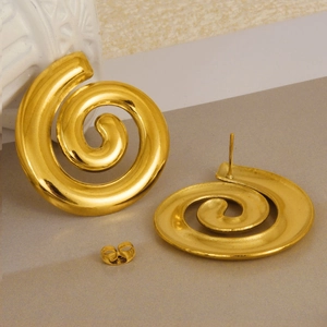 Polished gold 304 stainless steel spiral shell studs with secure butterfly backs