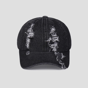 Distressed Denim Baseball Cap Vintage Ripped Washed Cotton Hat Adjustable Retro Streetwear For Men Women