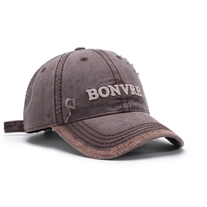 Vintage washed cotton baseball cap with BONVRE embroidery and distressed details