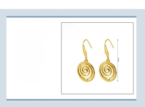 Detail view of 18K gold plated stainless steel spiral earrings with 42mm size specs