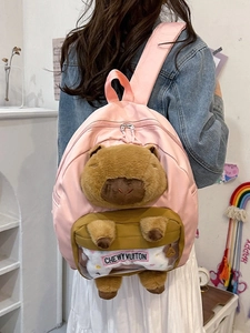 Capybara Plush Doll Backpack Large Capacity Canvas School Bag For Girls Cute Cartoon Animal Design Casual Daypack