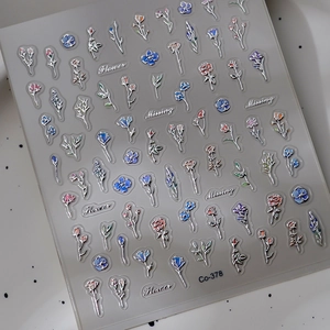 3D embossed floral nail art stickers with metallic roses and tulips for DIY manicures