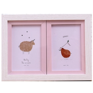 Modern white wood grain double photo frame with pink accents for two 4x6 inch pictures