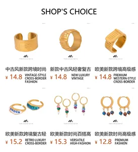 Detailed collection of vintage 18k gold plated angel rings and bohemian style earrings