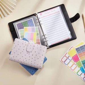 Ostrich pattern PU leather A5 A6 binder set with budget sheets and labels in various colors