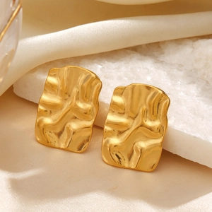 Minimalist 18K gold plated rectangular earrings with textured crumpled surface finish