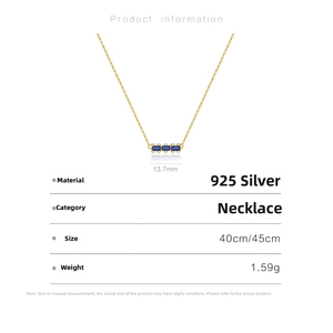 Detailed product card for 925 silver necklace with blue stones and size measurements