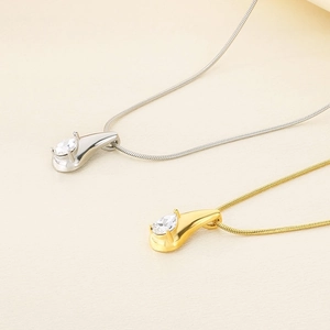 Elegant 18K gold and silver teardrop zircon pendant necklaces with snake chains