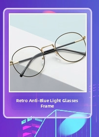 Retro anti-blue light glasses frame with black and gold metallic square rims