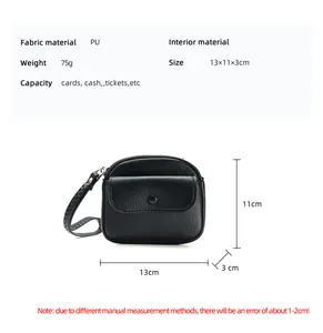 Detailed size specifications of the PU leather women's coin purse showing 13x11x3cm dimensions