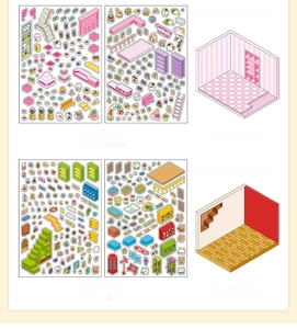 DIY cartoon 3D scenery stickers set with PET transparent sheets and background cards