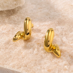 Geometric Wavy Stud Earrings Stainless Steel 18K Gold Plated Irregular Line Minimalist Jewelry For Women Elegant