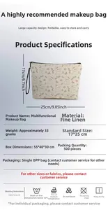 Detailed chart showing beige linen bear makeup bag specs including 25x17cm dimensions