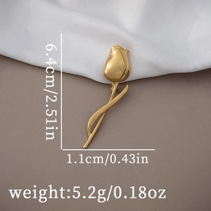 Detailed view of elegant gold tulip brooch showing dimensions 6.4cm height and 5.2g weight