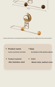 Detail of kitchen roll holders in wood and stainless steel with suction cup mount