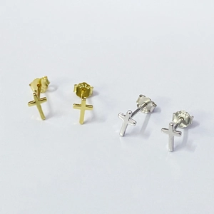 925 Sterling Silver Cross Stud Earrings Minimalist Polished Surface Fashion Jewelry For Men And Women