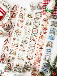 Dettaglio dei nastri PET Christmas Island con Babbo Natale e scene di neve su decoro