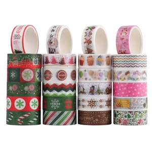 Set di 24 nastri washi natalizi con lamina d'oro, motivi Babbo Natale, pupazzo di neve e stelle