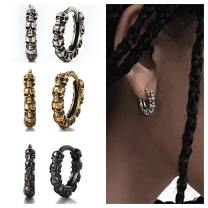 Punk Gothic Skull Hoop Earrings Copper Zirconia Inlaid Vintage Style Halloween Hip Hop Jewelry For Men Women