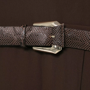 Elegant dark brown snake pattern belt with irregular golden metal buckle for women