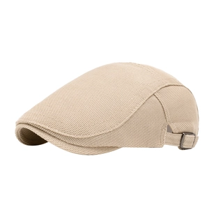 Breathable mesh beige beret hat with adjustable buckle for men and women in summer