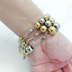 Waterproof stainless steel bracelet with mixed gold and silver beads for men