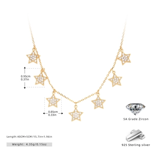 Detailed measurements of gold S925 sterling silver star necklace with 5A zircon pendants