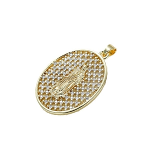 Luxurious gold plated Virgin Mary oval pendant necklace with sparkling zircon borders