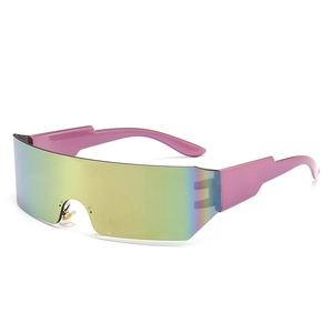 Pink sporty UV400 wrap sunglasses with rainbow gradient lenses for outdoor fashion