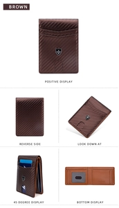 Brown carbon fiber wallet for men with RFID protection and multiple card slots