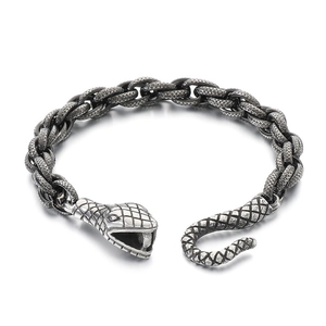 Bracelet chaîne serpent de style hip hop en acier inoxydable avec finition argent rétro