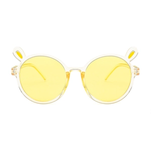 Modische Kinder-Sonnenbrille mit gelben runden Gläsern und transparenten Hasenohren