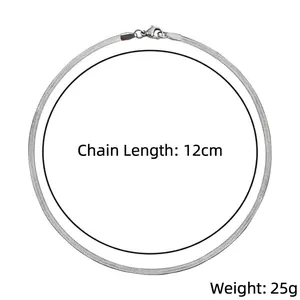 Polished silver titanium steel flat snake chain necklace 12cm length and 25g weight
