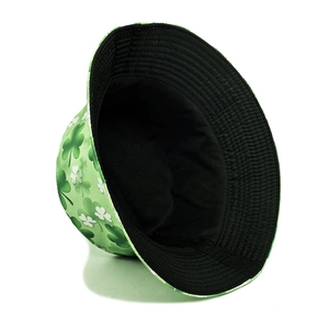 Reversible bucket hat with green clover shamrock pattern for sun protection