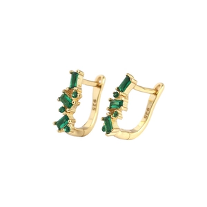 925 silver gold-plated U-shaped hoop earrings with green zircon stones on white background
