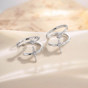 Star Ear Cuff Non Pierced Copper Zircon Double Layer Cartilage Earring For Women Men Minimalist Jewelry Silver Color