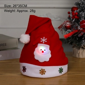 Red non-woven Christmas hat with LED Santa Claus and snowflake patterns, size 26x35cm