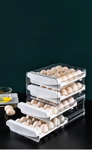 Three-tier transparent drawer egg storage box with sliding trays for modern kitchen