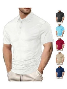 Men's polo shirt color options in white, black, blue and khaki with pearl cotton fabric texture