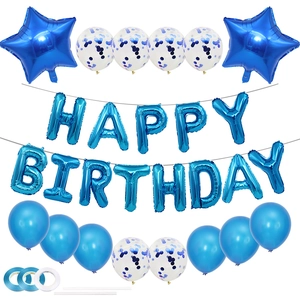 Kit fête anniversaire bleu et blanc avec ballons étoiles et ballons à paillettes