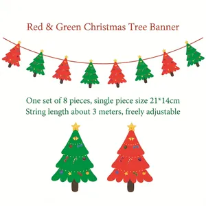 Christmas tree bunting with 8 pieces red green banners and 3m rope for festive decor
