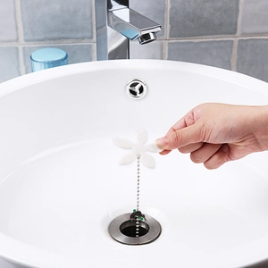 Flower sink hair catcher drain cleaner tool with pearl chain for bathroom and kitchen