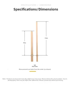 Detailed technical drawing of 90mm and 125mm rose gold quartz clock hands set